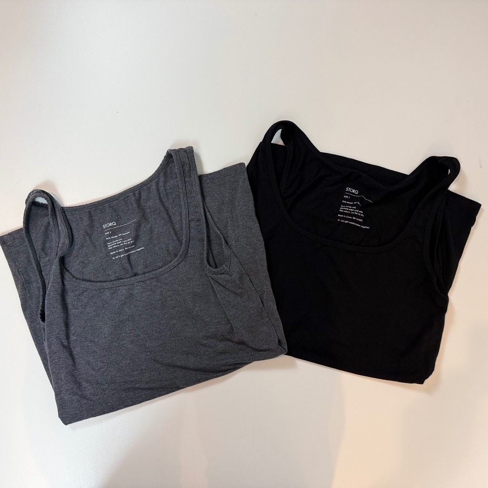 Storq Maternity Tank Top Set Size 2 Black Charcoal Grey Modal Blend Scoop Neck